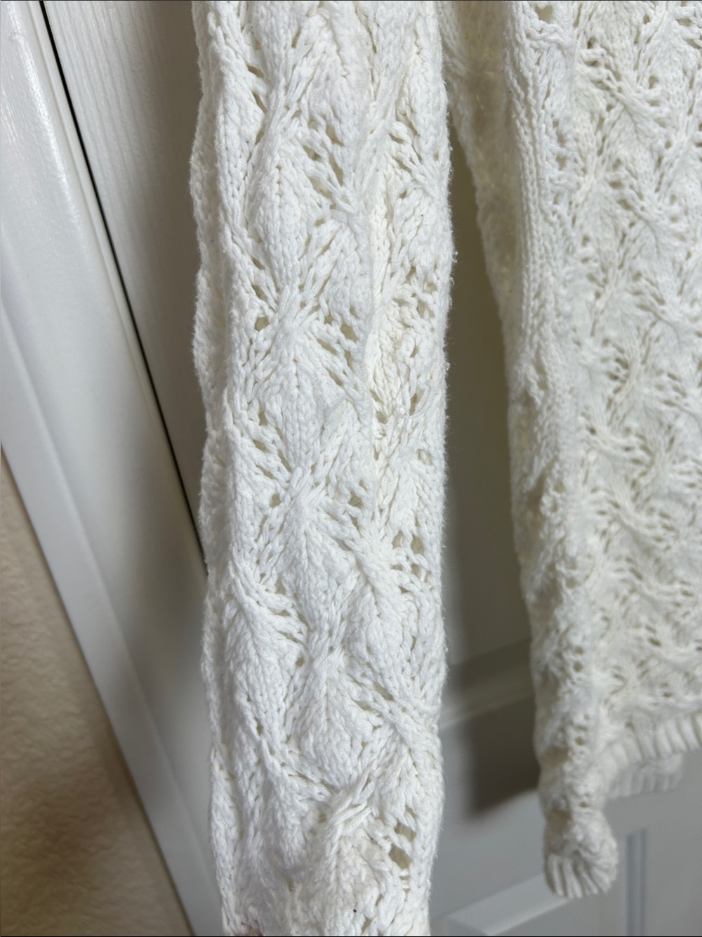 Leo & Nicole White Open Front Pointelle Crochet Knit Cardigan Sweater XXL - Picture 7 of 9